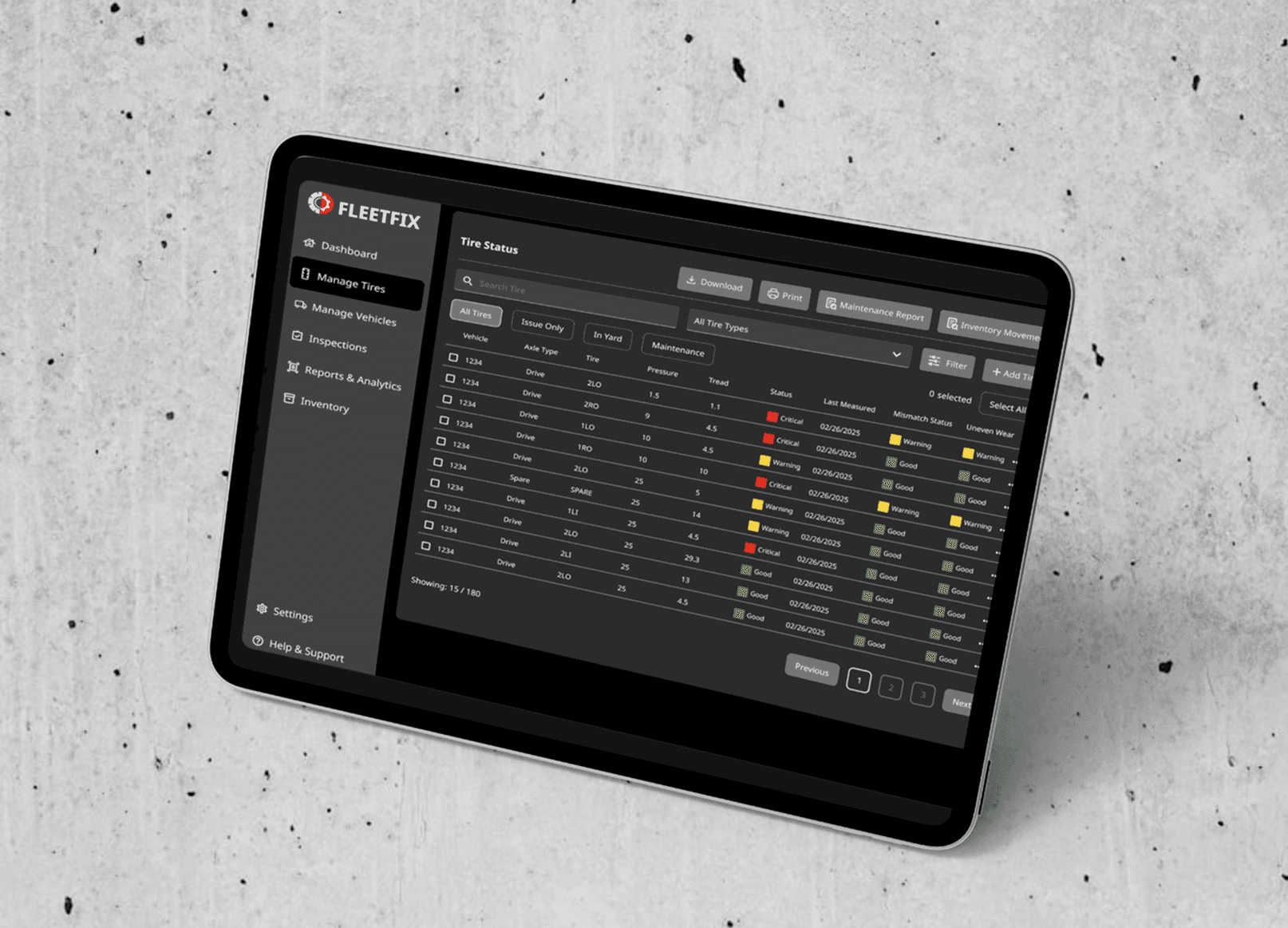 FleetFix dashboard, morning triage view