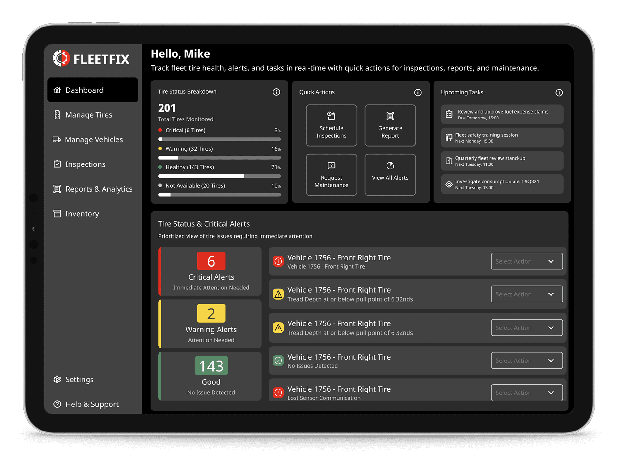 FleetFix dashboard with annotated tour points
