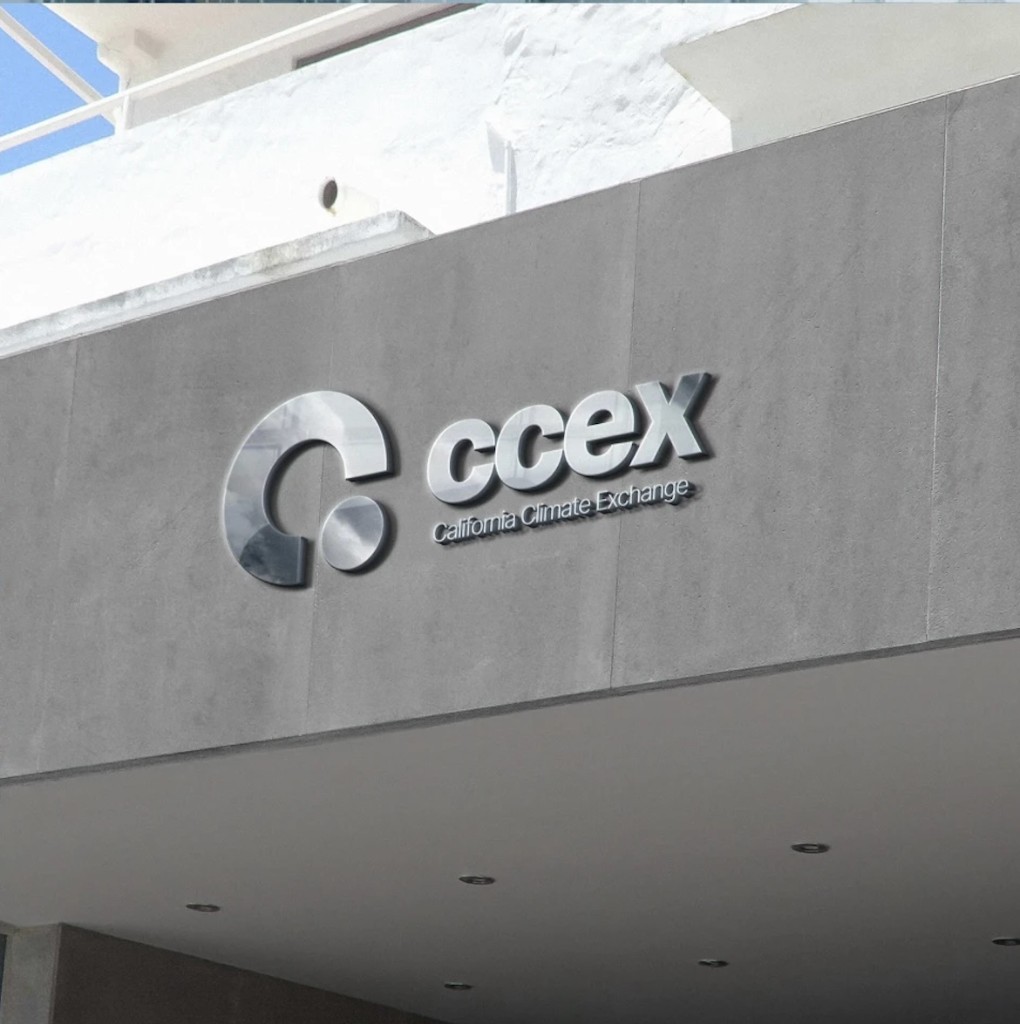 CCEX metallic logo on building exterior