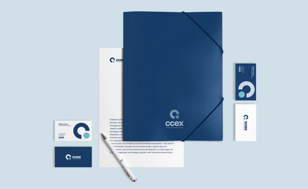CCEX stationery set — folder, letterhead, and cards