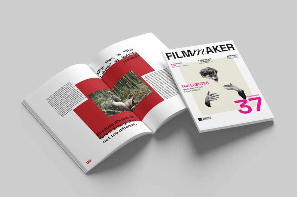 Filmmaker magazine mockup — cover and spread